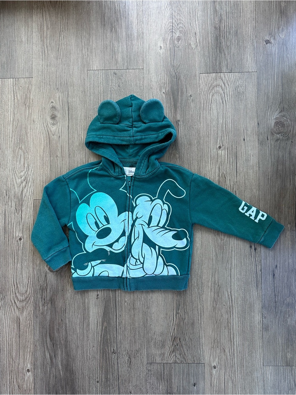 GAP Kids Mickey & Pluto Hooded Zip Sweatshirt Green, 3 years / 100cm
